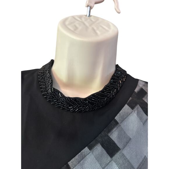 Pamella Roland Beaded Neckline Sheath Dress | Black Silver Geometric | Sz 6 NWT - Picture 4 of 8